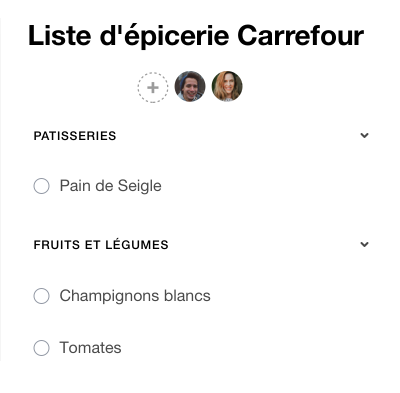 Liste d'épicerie partagée pour les familles