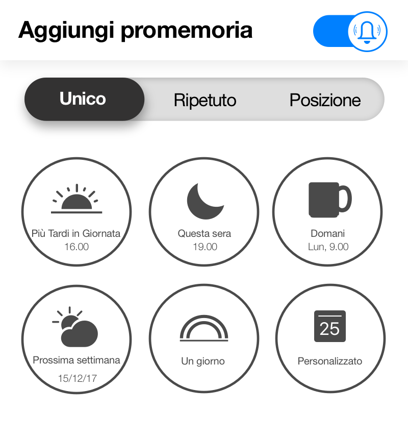 Creare promemoria una tantum, ricorrenti e di posizione